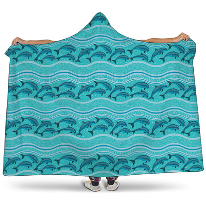 Boho Dolphin Pattern Print Hooded Blanket