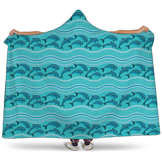 Boho Dolphin Pattern Print Hooded Blanket