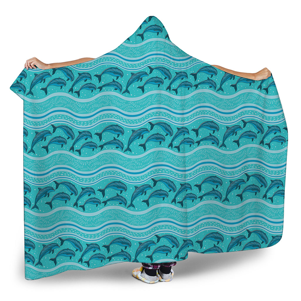 Boho Dolphin Pattern Print Hooded Blanket