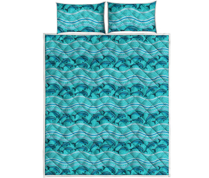 Boho Dolphin Pattern Print Quilt Bed Set