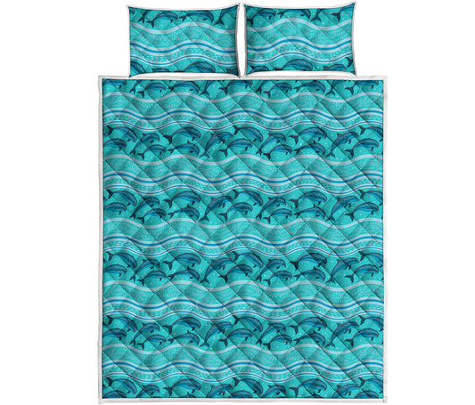 Boho Dolphin Pattern Print Quilt Bed Set