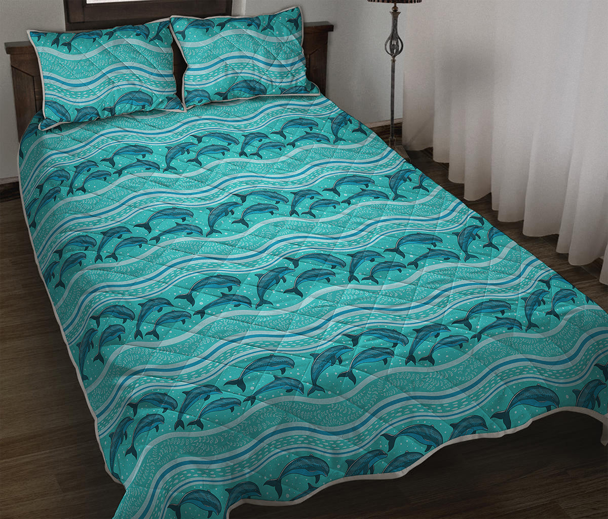 Boho Dolphin Pattern Print Quilt Bed Set