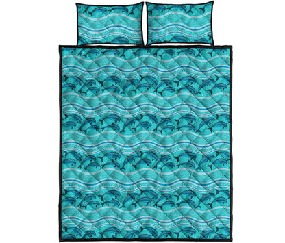 Boho Dolphin Pattern Print Quilt Bed Set