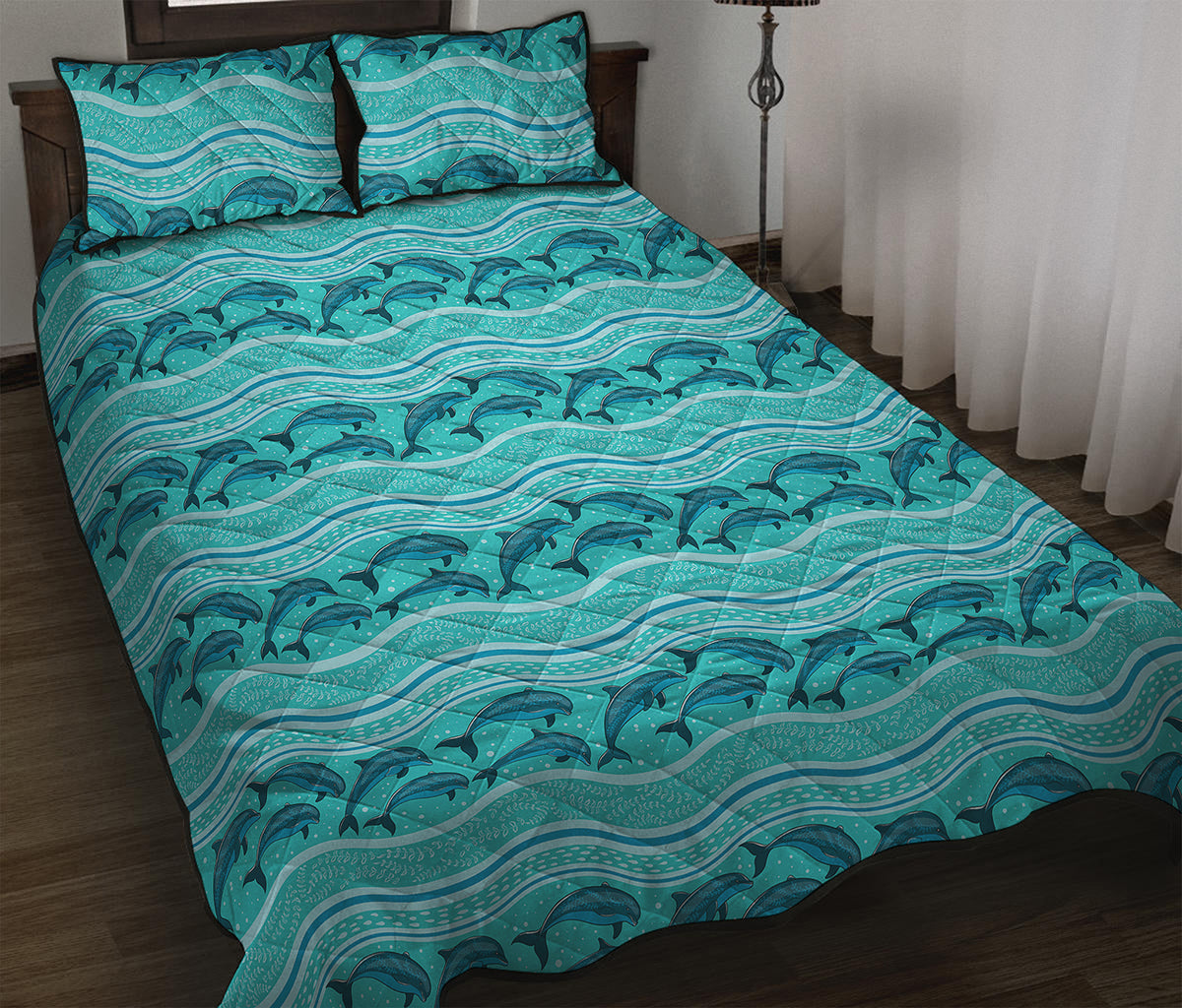 Boho Dolphin Pattern Print Quilt Bed Set
