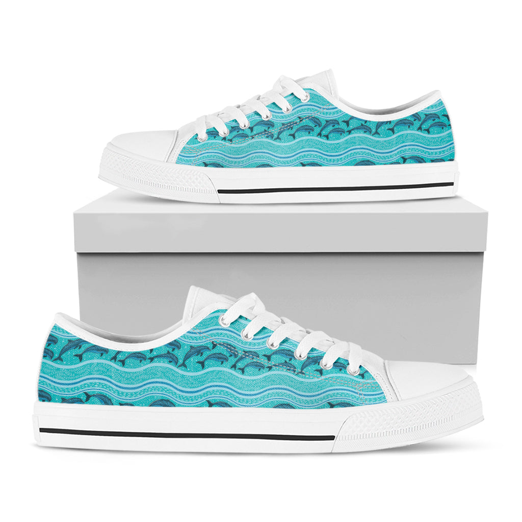 Boho Dolphin Pattern Print White Low Top Shoes