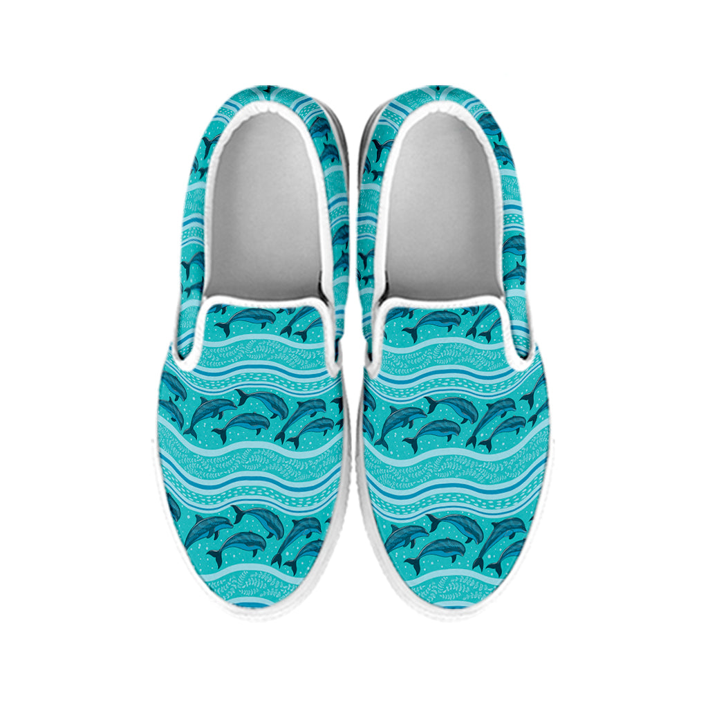 Boho Dolphin Pattern Print White Slip On Shoes