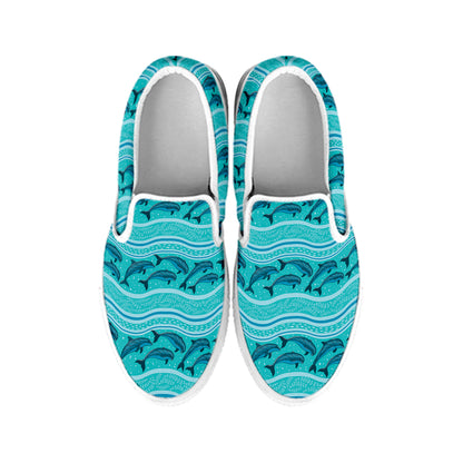 Boho Dolphin Pattern Print White Slip On Shoes
