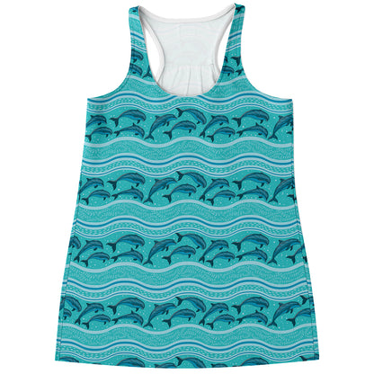 Boho Dolphin Pattern Print Women's Racerback Tank Top