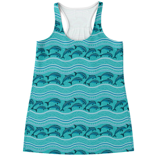 Boho Dolphin Pattern Print Women's Racerback Tank Top