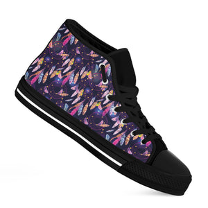 Boho Dream Catcher Pattern Print Black High Top Shoes