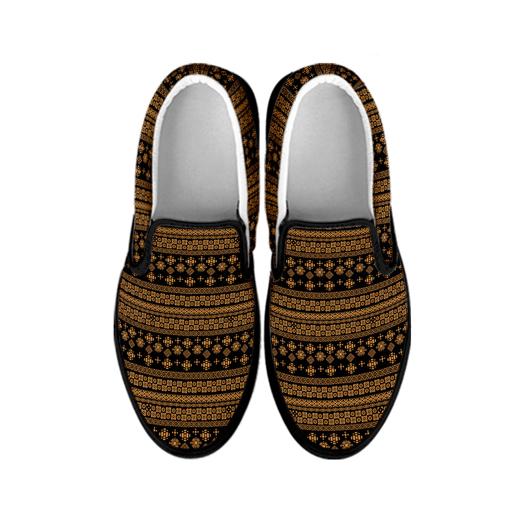 Boho Ethnic Pattern Print Black Slip On Shoes