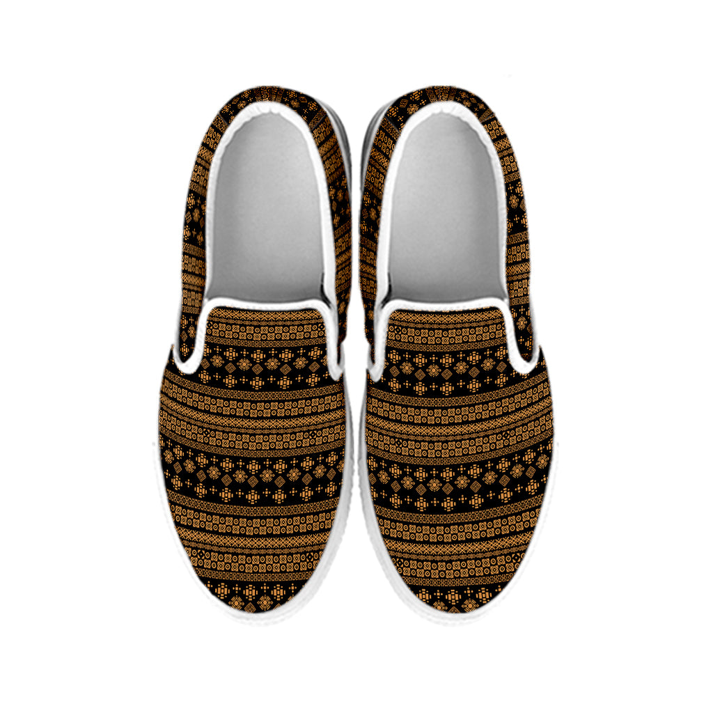 Boho Ethnic Pattern Print White Slip On Shoes