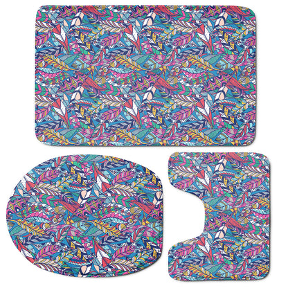 Boho Feather Pattern Print 3 Piece Bath Mat Set
