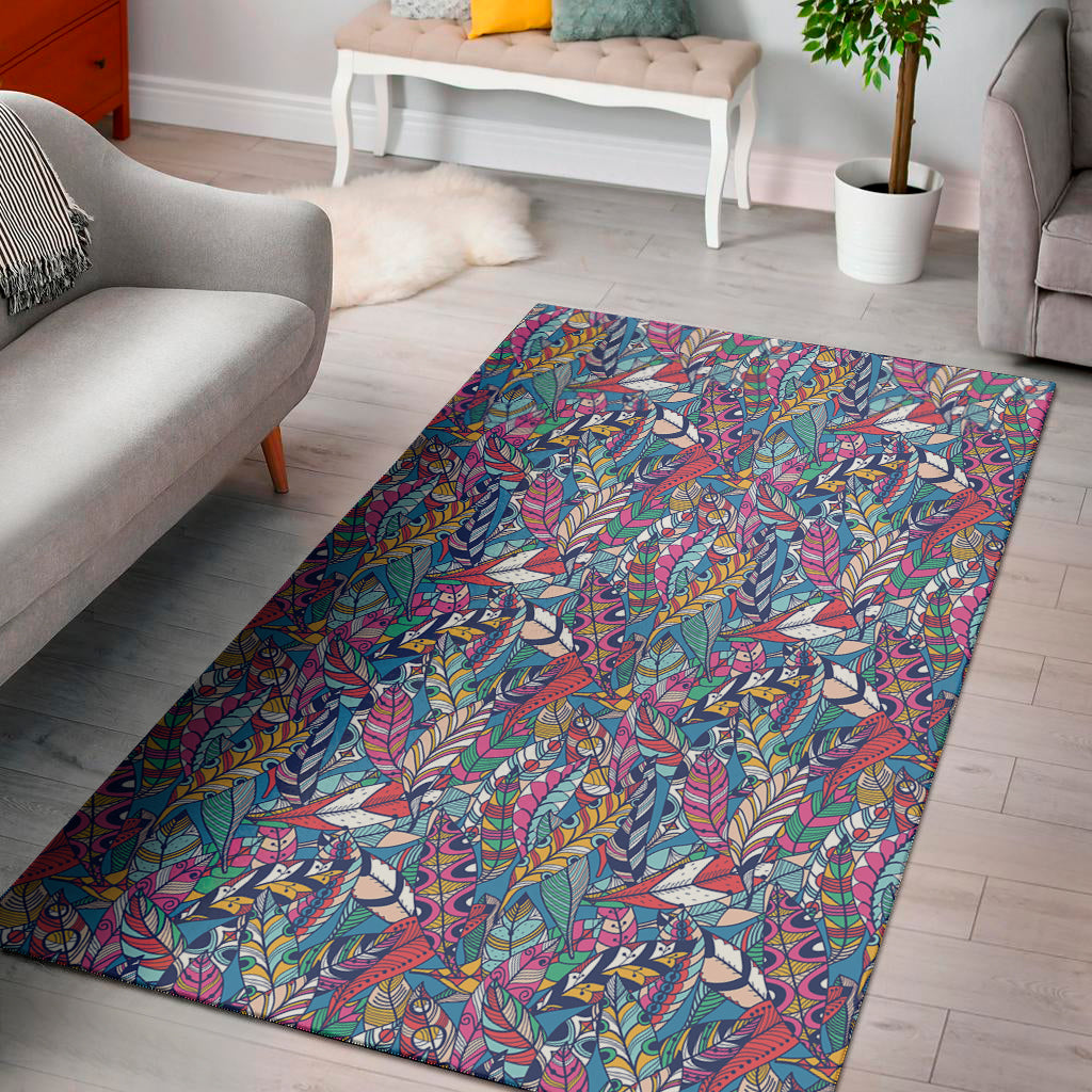 Boho Feather Pattern Print Area Rug