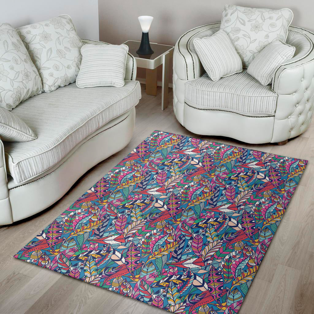 Boho Feather Pattern Print Area Rug