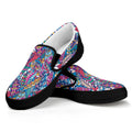 Boho Feather Pattern Print Black Slip On Sneakers