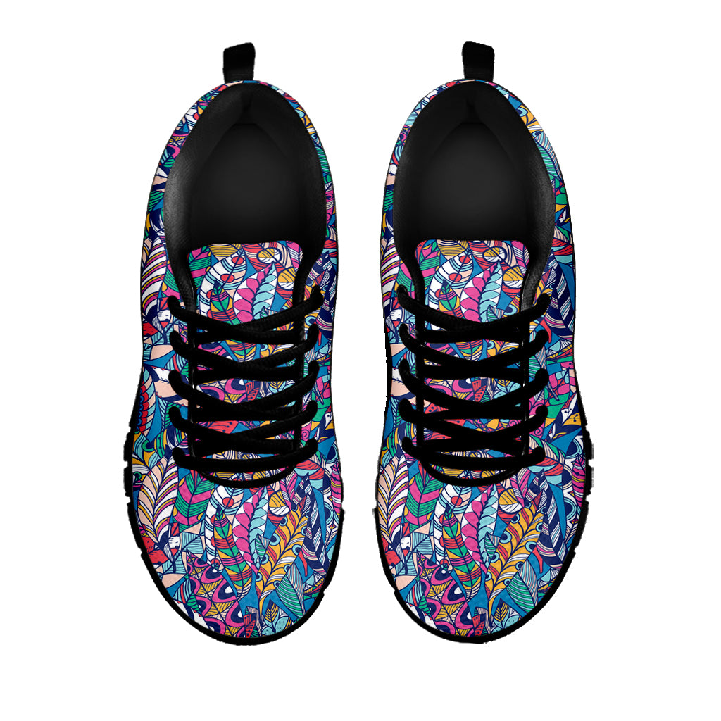 Boho Feather Pattern Print Black Sneakers