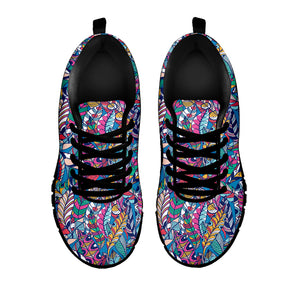 Boho Feather Pattern Print Black Sneakers