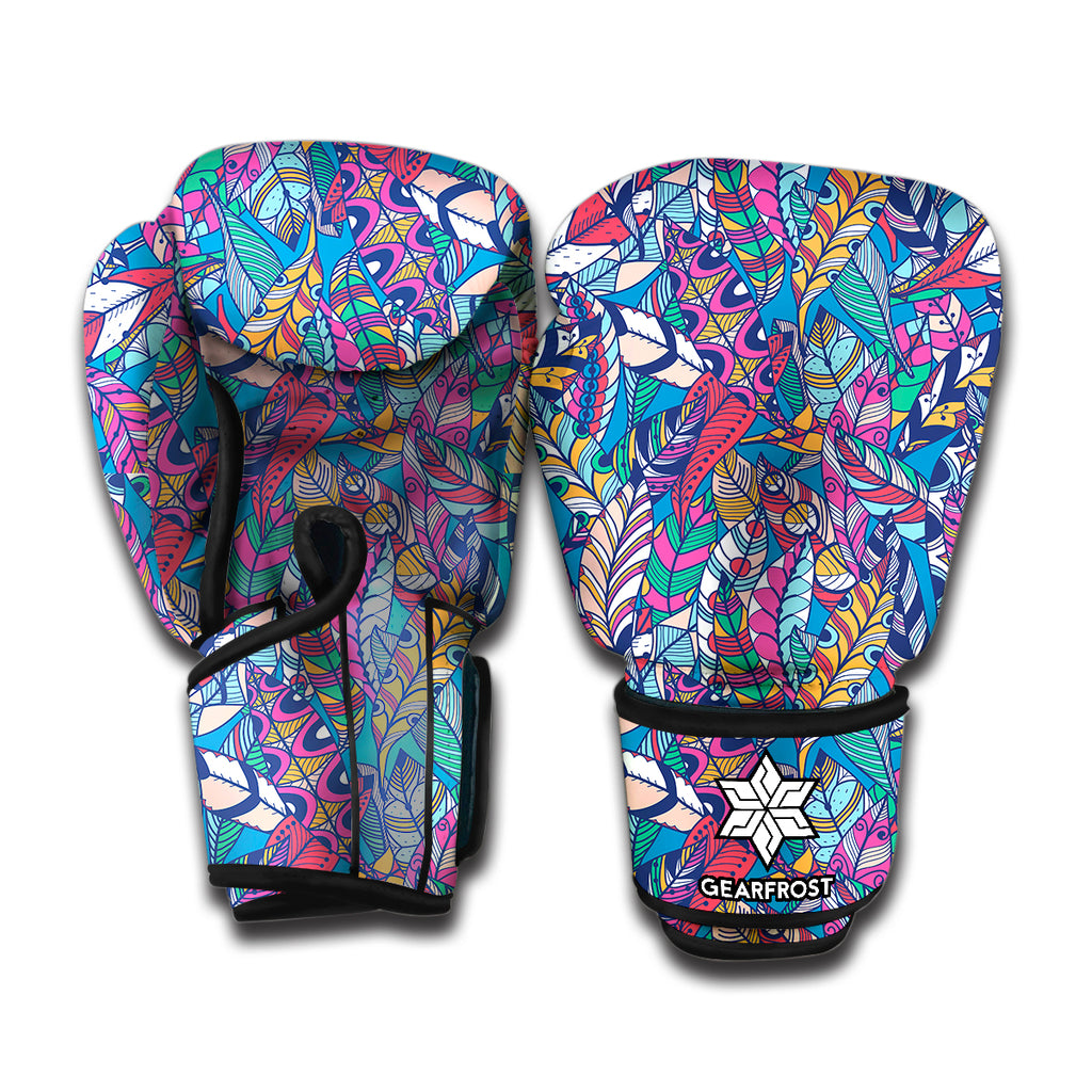 Boho Feather Pattern Print Boxing Gloves