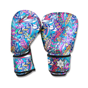 Boho Feather Pattern Print Boxing Gloves