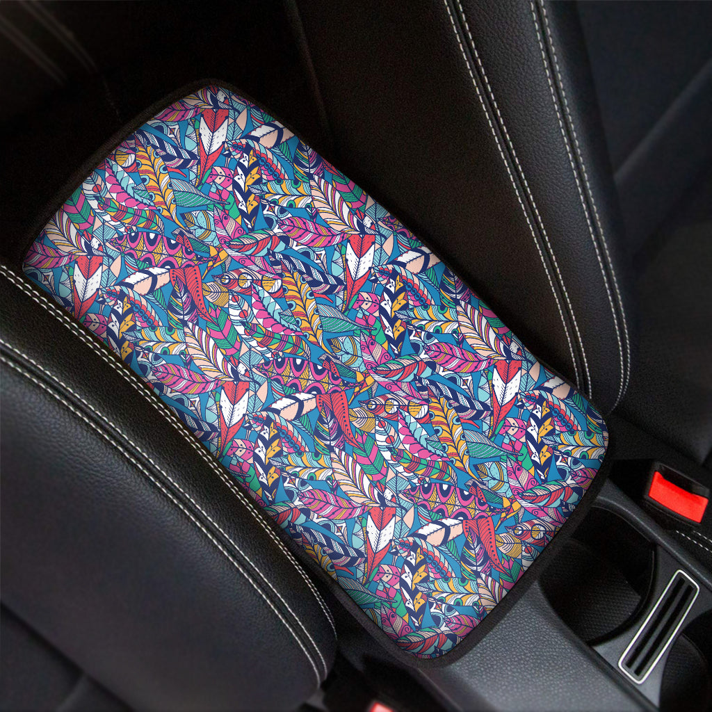 Boho Feather Pattern Print Car Center Console Cover