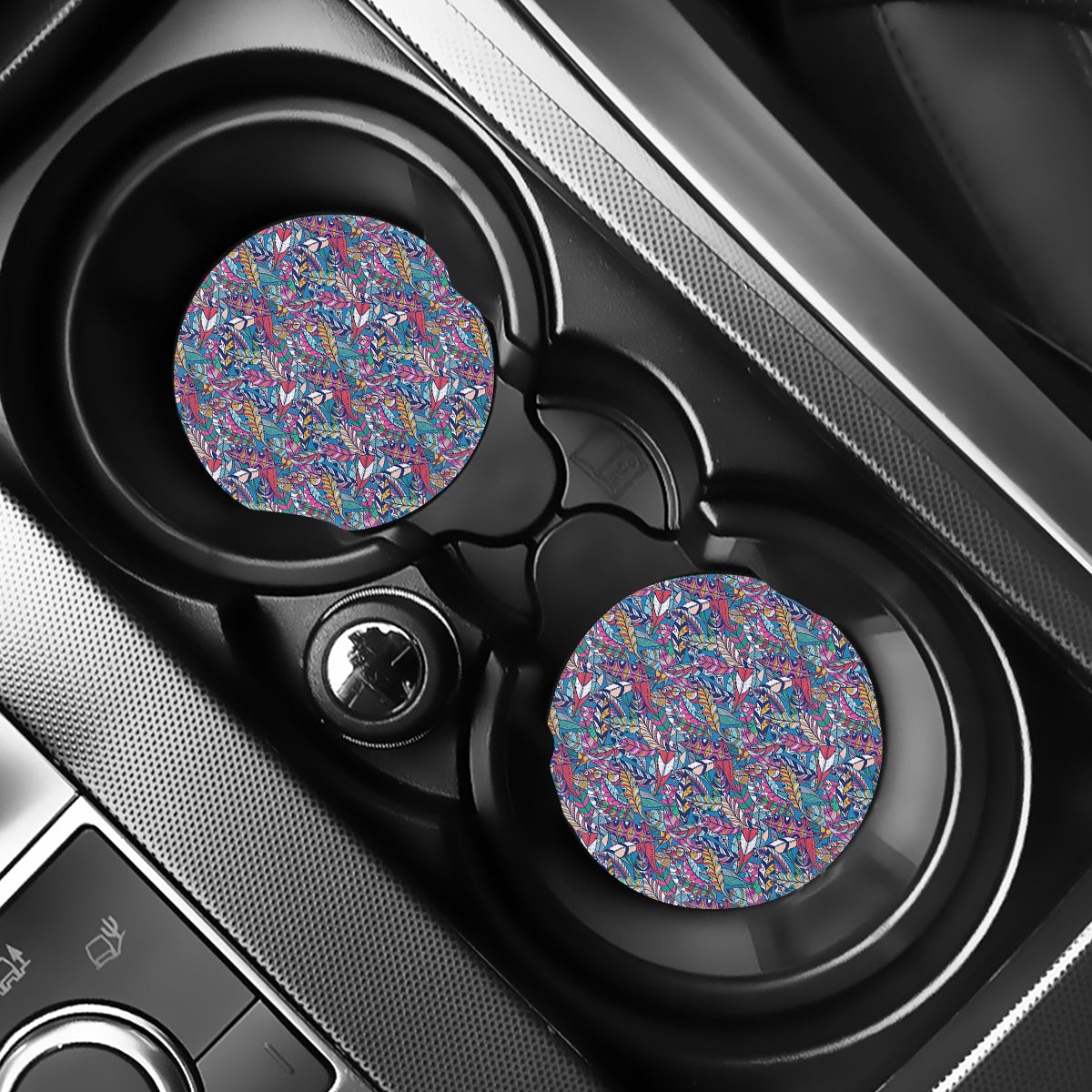 Boho Feather Pattern Print Car Coasters