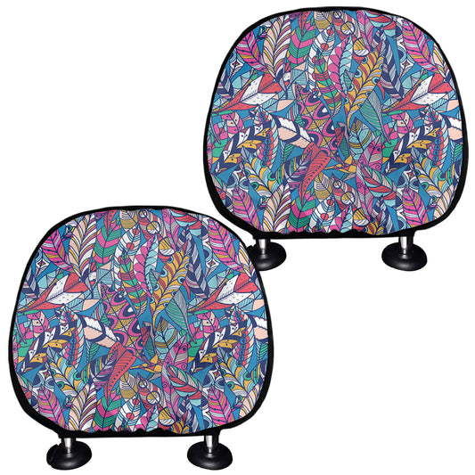 Boho Feather Pattern Print Car Headrest Covers