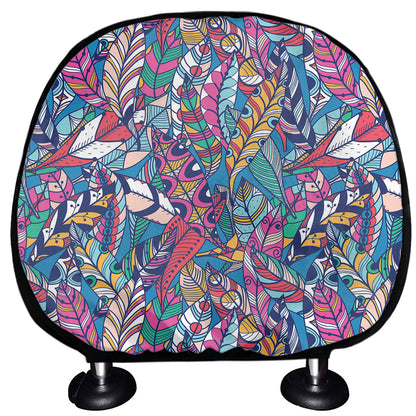 Boho Feather Pattern Print Car Headrest Covers