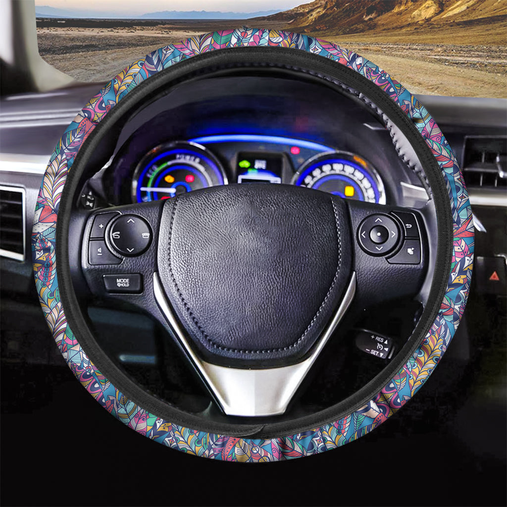 Boho Feather Pattern Print Car Steering Wheel Cover