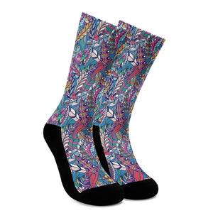 Boho Feather Pattern Print Crew Socks