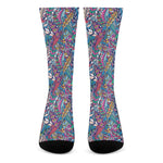 Boho Feather Pattern Print Crew Socks