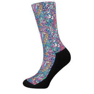 Boho Feather Pattern Print Crew Socks