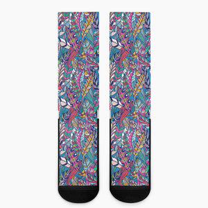 Boho Feather Pattern Print Crew Socks