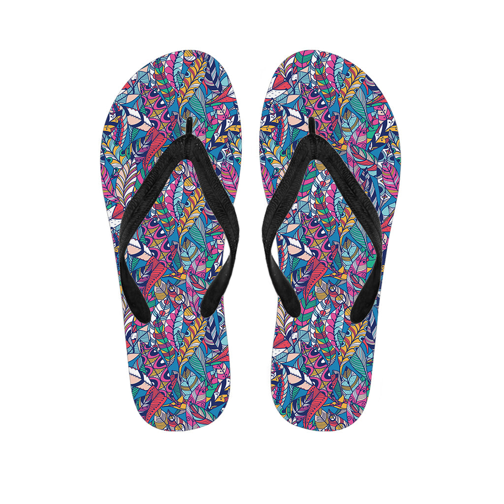 Boho Feather Pattern Print Flip Flops