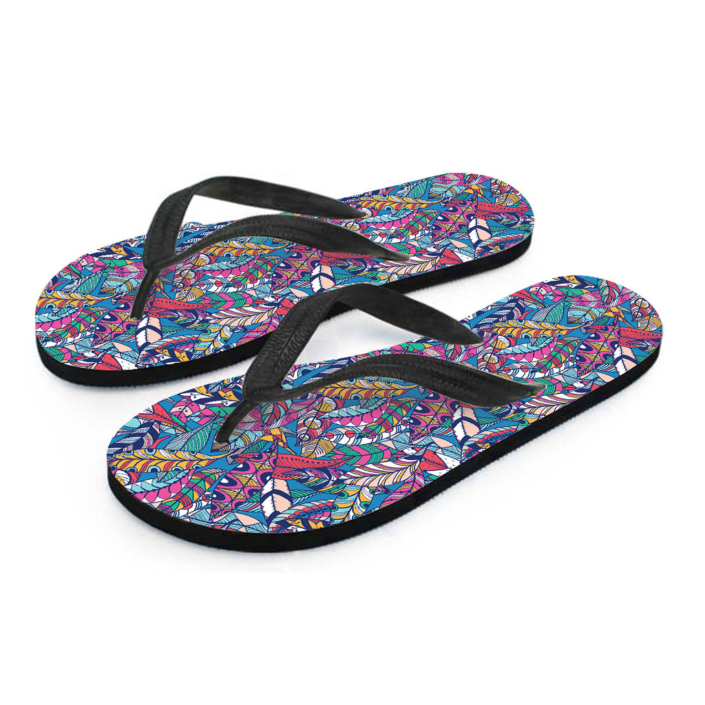 Boho Feather Pattern Print Flip Flops