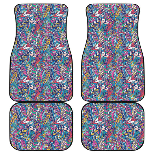Boho Feather Pattern Print Front and Back Car Floor Mats