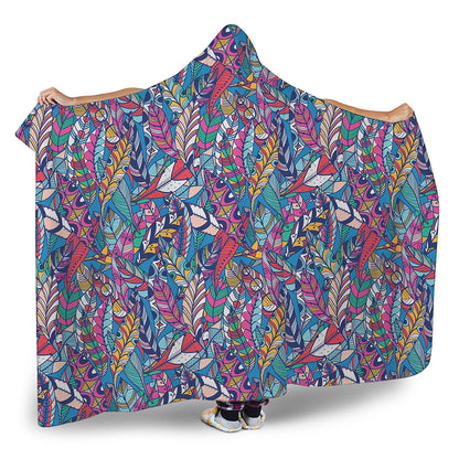 Boho Feather Pattern Print Hooded Blanket