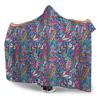 Boho Feather Pattern Print Hooded Blanket