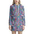Boho Feather Pattern Print Pullover Hoodie Dress