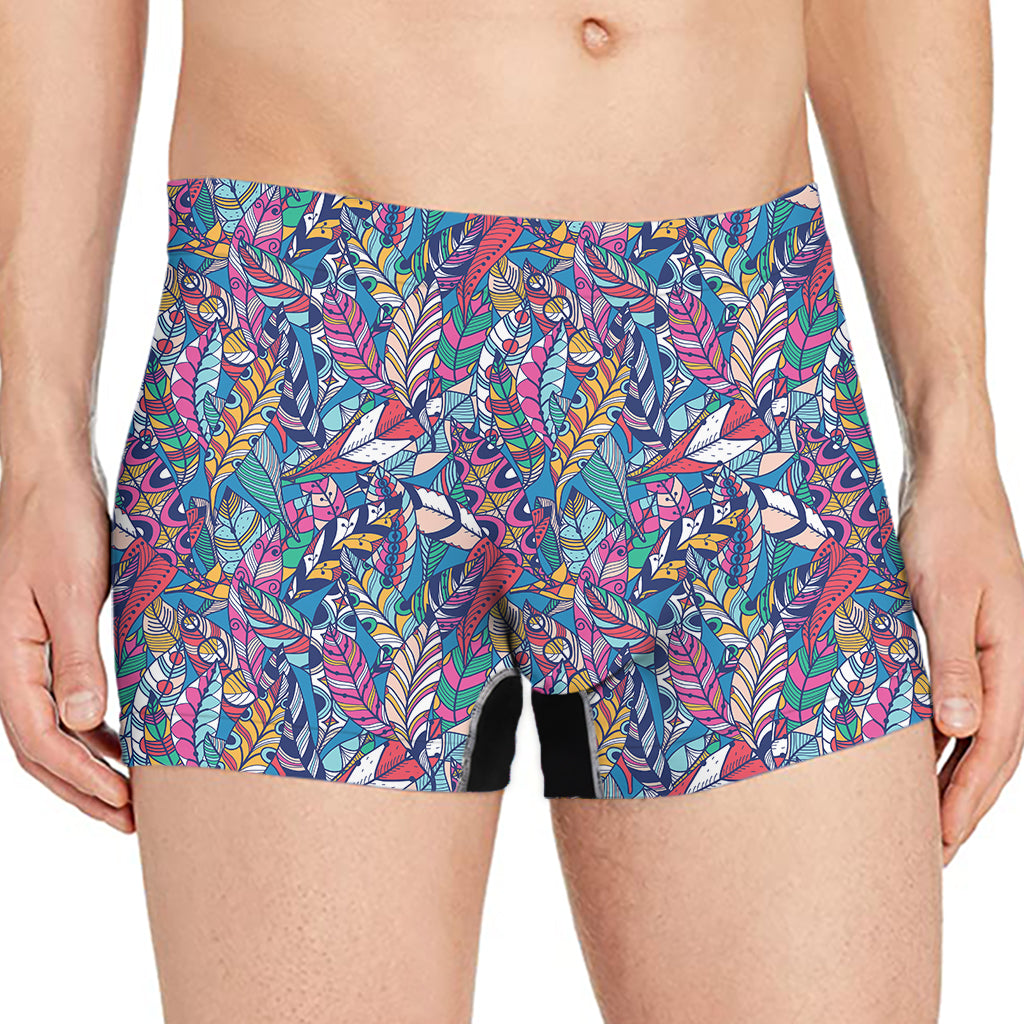 Boho Feather Pattern Print Men's Boxer Briefs