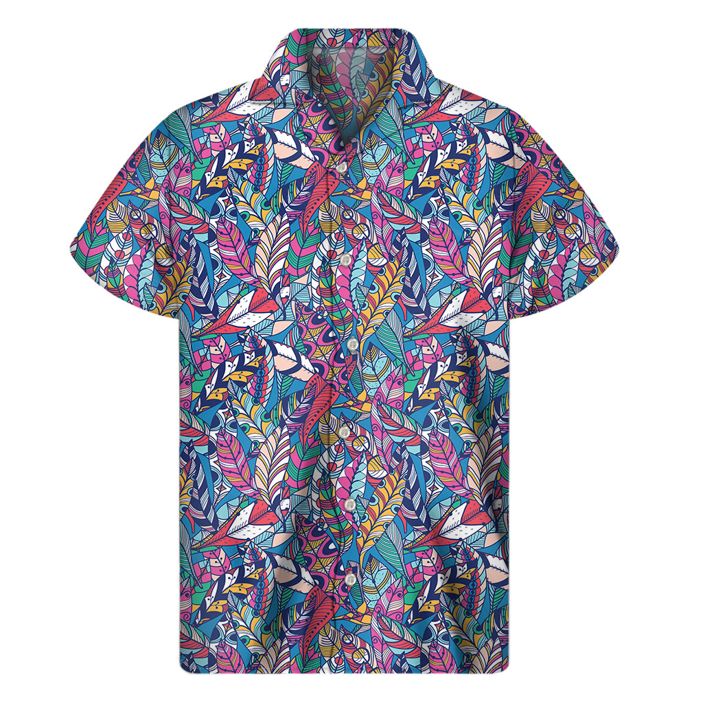 Boho Feather Pattern Print Men's Short Sleeve Shirt