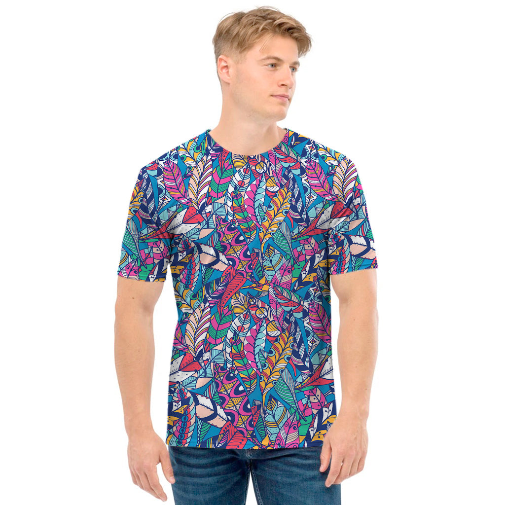 Boho Feather Pattern Print Men's T-Shirt