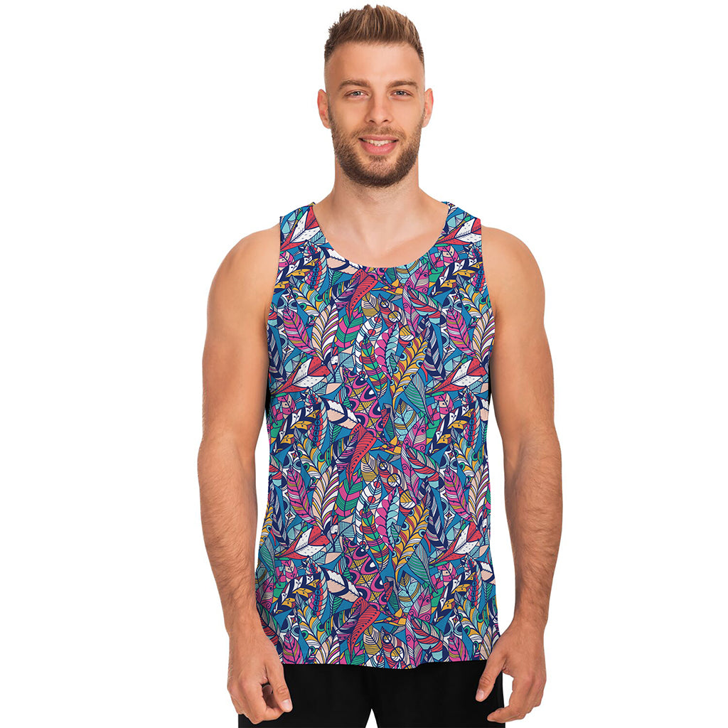 Boho Feather Pattern Print Men's Tank Top