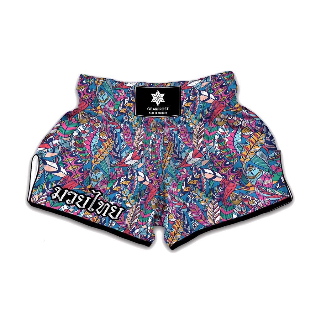 Boho Feather Pattern Print Muay Thai Boxing Shorts