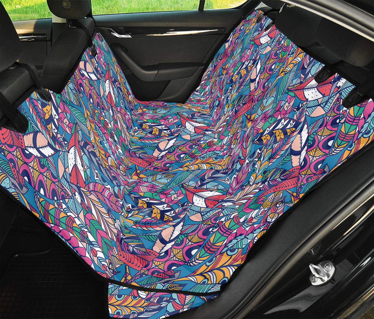 Boho Feather Pattern Print Pet Car Back Seat Cover