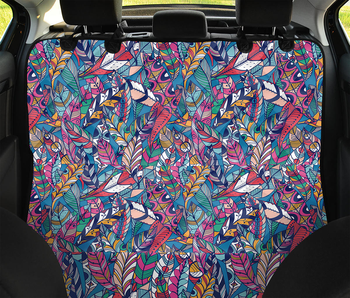 Boho Feather Pattern Print Pet Car Back Seat Cover