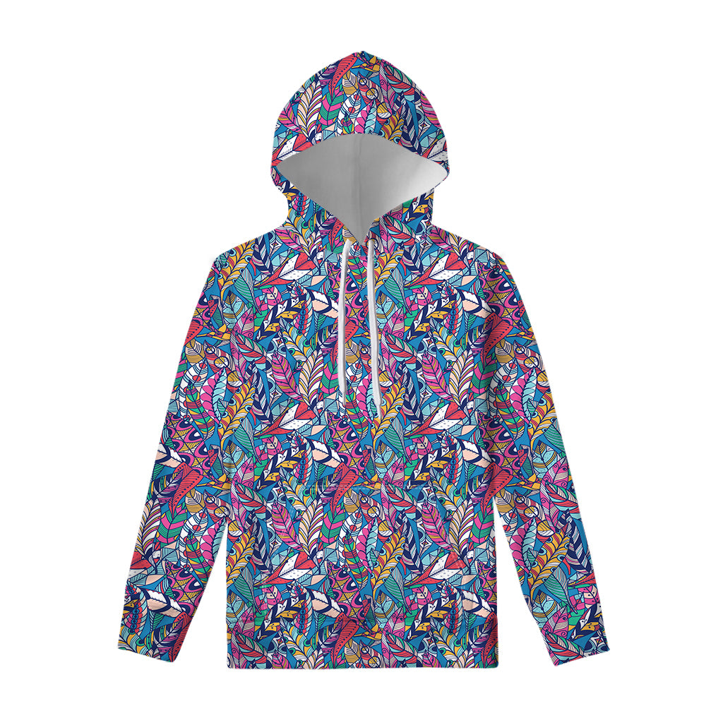 Boho Feather Pattern Print Pullover Hoodie