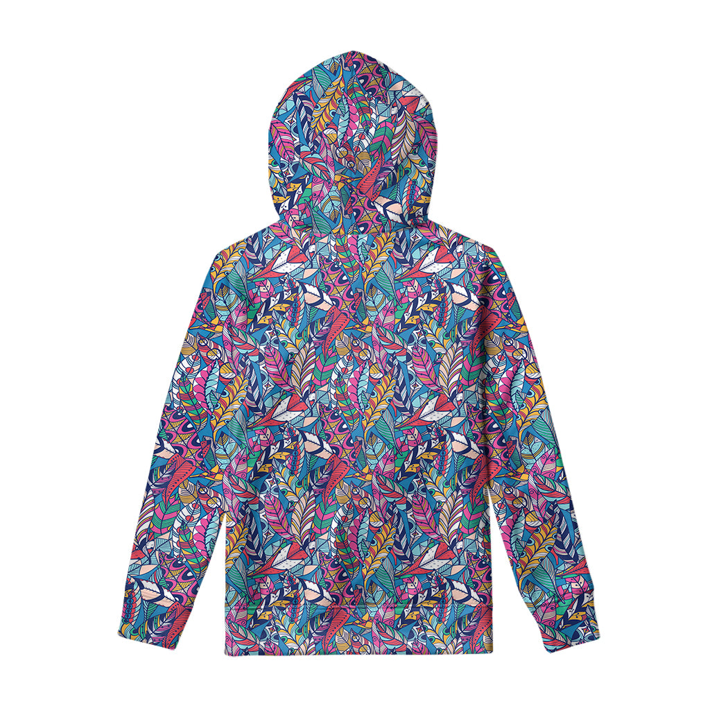 Boho Feather Pattern Print Pullover Hoodie