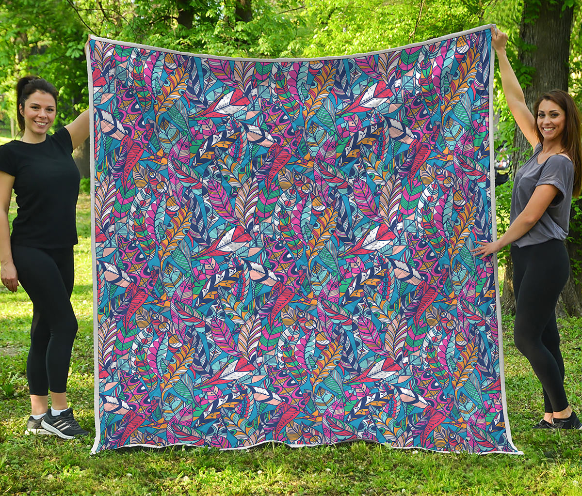 Boho Feather Pattern Print Quilt