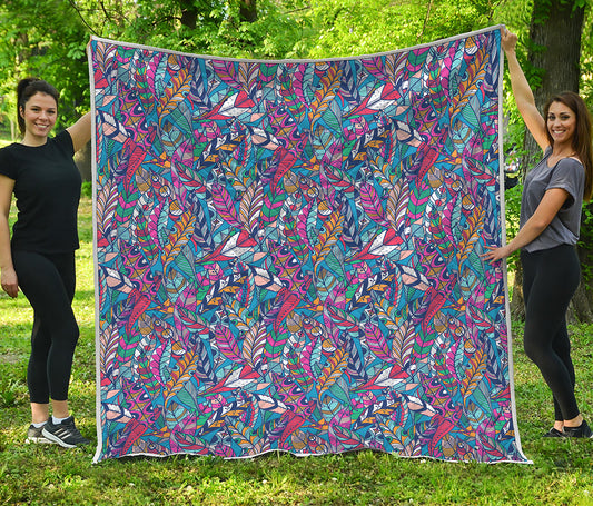 Boho Feather Pattern Print Quilt